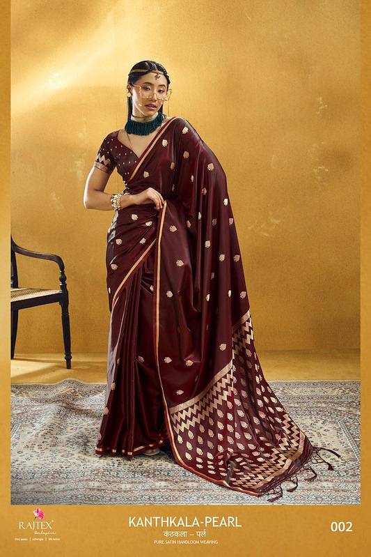 Kanthkala Pearl By Rajtex 001 To 006 Series Indian Traditional Wear Collection Beautiful Stylish Fancy Colorful Party Wear & Occasional Wear Pure Satin Sarees At Wholesale Price